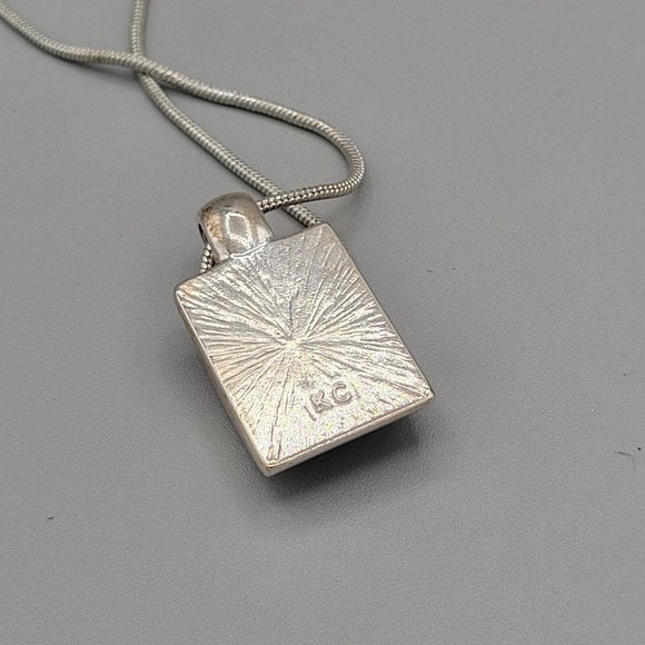 KC Blue Stone Rectangle Pendant Necklace Earrings Fashion Set Blue Silver Tone - Picture 8 of 12